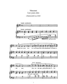Partition complète (F minor: haut voix et piano), Les yeux clos