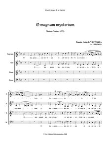 Partition complète, O magnum mysterium, In Circumcisione Domini par Tomás Luis de Victoria