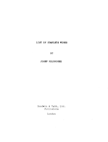 Partition Complete Book, List of Complete travaux, Holbrooke, Joseph