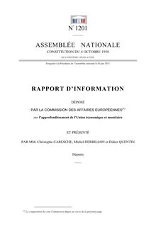 Rapport d information déposé par la commission des affaires européennes sur l approfondissement de l Union économique et monétaire
