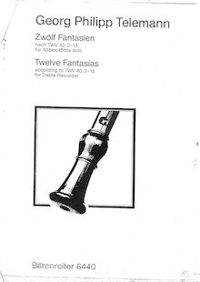 Partition complète, pour Twelve fantaisies pour Transverse flûte without basse par Georg Philipp Telemann