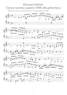Partition Idem, alla quinta bassa, avec diminutionsin pour manner of Diruta s Il Transilvano (a fifth down), Canzoni per sonare con ogni sorte di stromenti