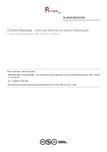 Charles Babbage : vers une théorie du calcul mécanique. - article ; n°1 ; vol.36, pg 69-107
