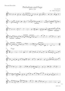 Partition Descant enregistrement , Prelude et Fugue en E minor, E minor
