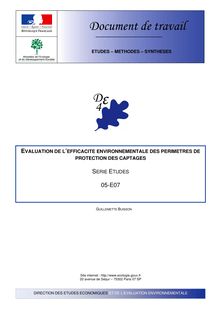 Evaluation de l efficacité environnementale des périmètres de protection des captages.