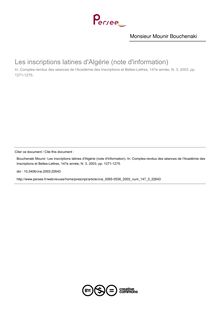 Les inscriptions latines d Algérie (note d information) - article ; n°3 ; vol.147, pg 1271-1275