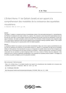 L Enfant Homo 11 de Qafzeh (Israël) et son apport à la compréhension des modalités de la croissance des squelettes moustériens - article ; n°1 ; vol.10, pg 7-48