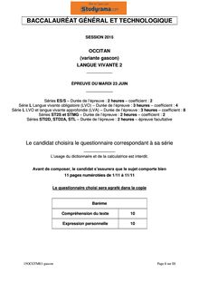 Sujet BAC 2015 Occitan Gascon LV2