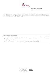 Le Cours de Linguistique générale,  métaphores et métalangage - article ; n°120 ; vol.29, pg 78-90