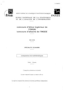 Composition de mathématiques 2006 Economie Ecole Nat. de la Statistique et de l Analyse de l Information