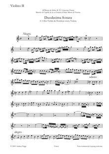 Partition violon 2, Duodecima Sonata A , Doi Violini, & Trombon overo Violeta