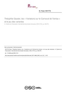 Théophile Gautier, les « Variations sur le Carnaval de Venise » et le jeu des variantes - article ; n°1 ; vol.55, pg 459-479