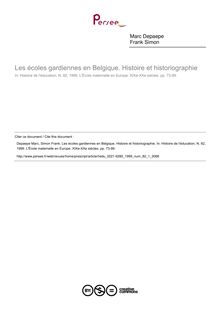 Les écoles gardiennes en Belgique. Histoire et historiographie - article ; n°1 ; vol.82, pg 73-99