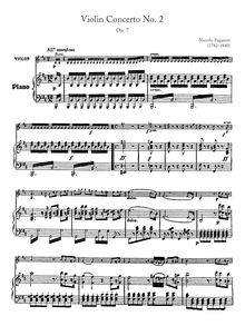 Partition violon et partition de piano, violon Concerto No.2, Op.7