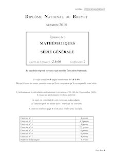 Brevet 2015: sujet de l'épreuve de mathématiques - Générale
