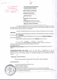 RANARISON Tsilavo arrêt de la cour d appel d Antananarivo du 13 mai 2016