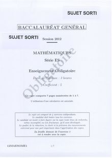 Sujet du bac serie ES 2012: Mathématiques épreuve obligatoire-métropole