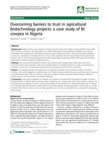 Overcoming barriers to trust in agricultural biotechnology projects: a case study of Bt cowpea in Nigeria