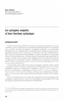 Les syntagmes conjoints et leurs fonctions syntaxiques - article ; n°160 ; vol.39, pg 42-66