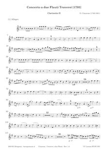 Partition clarinette 2 (en C, aigu et ténor clefs), Concerto pour 2 flûte G dur