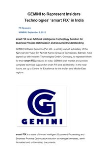 GEMINI to Represent Insiders Technologies   smart FIX  in India
