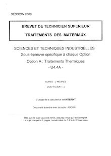 Sciences techniques industrielles 2006 Traitements thermiques BTS Traitement des matériaux