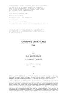 Portraits littéraires, Tome I par Charles Augustin Sainte