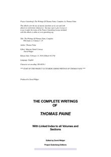 The Writings Of Thomas Paine, Complete - With Index to Volumes I - IV