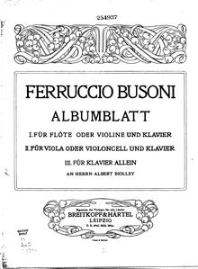 Partition de piano, Albumblatt, E minor, Busoni, Ferruccio