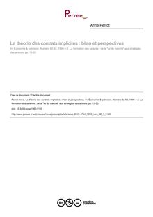 La théorie des contrats implicites : bilan et perspectives - article ; n°1 ; vol.92, pg 15-20