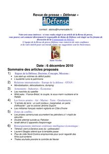 Revue de presse « Défense » Date : 6 décembre 2010 Sommaire des ...