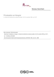 Privatisation en Hongrie - article ; n°1 ; vol.85, pg 20-37