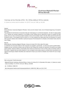 Venise et la Horde d Or, fin XIIIe-début XIVe siècle - article ; n°2 ; vol.29, pg 243-256