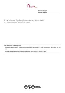 Anatomo-physiologie nerveuse. Neurologie. - compte-rendu ; n°1 ; vol.21, pg 276-292