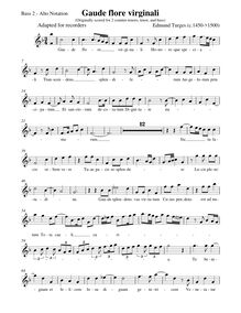 Partition basse 2 enregistrement  (alto notation pour alto enregistrement ), Gaude flore virginali