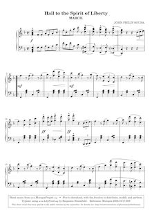 Partition de piano, Hail to pour Spirit of Liberty, Sousa, John Philip