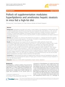 Pollock oil supplementation modulates hyperlipidemia and ameliorates hepatic steatosis in mice fed a high-fat diet