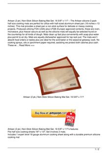 Artisan 2 pk. NonStick Silicon Baking Mat Set. 16 588243 x 118243 Home Review