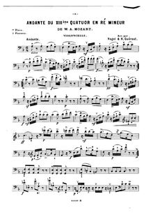 Partition de violoncelle, corde quatuor No.15, D minor