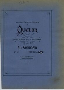 Partition couverture couleur, corde quatuor, C Minor, D Ambrosio, Alfredo