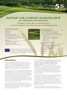 Rapport sur le projet de biosécurite de Consumers International. Protéger le droit des consommateurs à un environnement sain dans les Pays en développement 