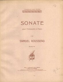 Partition couverture couleur, violoncelle Sonata, Rousseau, Samuel Alexandre