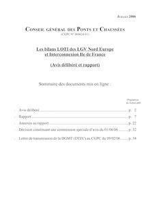 [Les] bilans LOTI des LGV Nord Europe et Interconnexion Ile-de-France. Avis délibéré et rapport n° 004624-10.