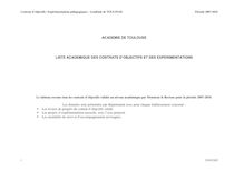 Contrats d objectifs Expérimentations pédagogiques Académie de TOULOUSE Période