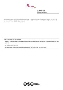 Un modèle économétrique de l agriculture française (MAGALI) - article ; n°1 ; vol.165, pg 27-33
