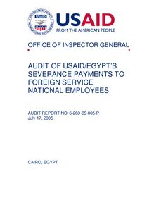 AUDIT OF USAID EGYPT’S SEVERANCE PAYMENTS TO FOREIGN SERVICE NATIONAL EMPLOYEES.