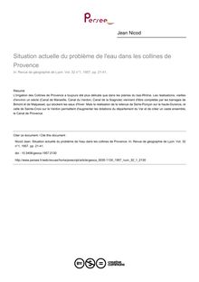 Situation actuelle du problème de l eau dans les collines de Provence - article ; n°1 ; vol.32, pg 21-41
