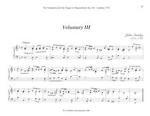 Partition Voluntary III (D minor), Bénévoles, Stanley, John
