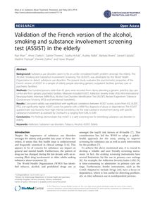Validation of the French version of the alcohol, smoking and substance involvement screening test (ASSIST) in the elderly
