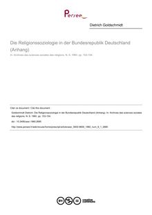 Die Religionssoziologie in der Bundesrepublik Deutschland (Anhang) - article ; n°1 ; vol.9, pg 153-154